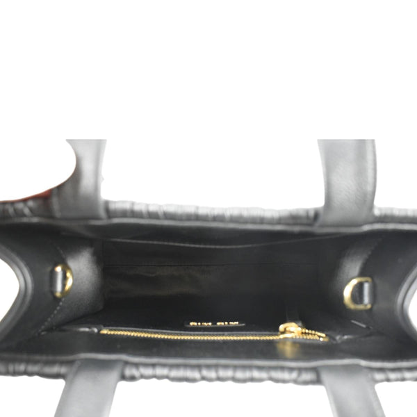 MIU MIU Nappa Matelasse Black Leather Tote Shoulder Bag with in side view