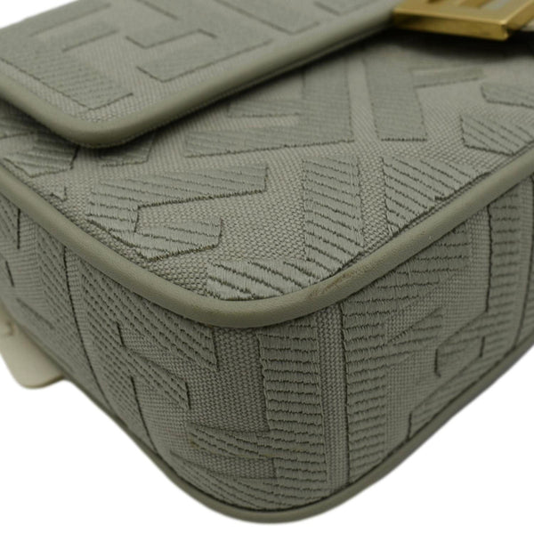 FENDI Baguette FF Canvas Chain Shoulder Bag Mint Green