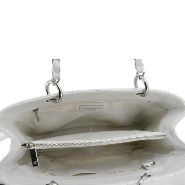 CHANEL Grand Shopping Quilted Caviar Leather GST Tote Bag White