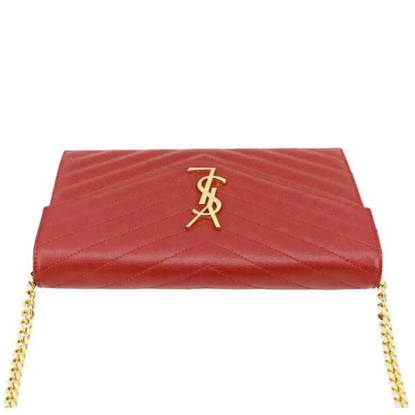 YVES SAINT LAURENT Cassandre Leather Chain Crossbody Bag Red