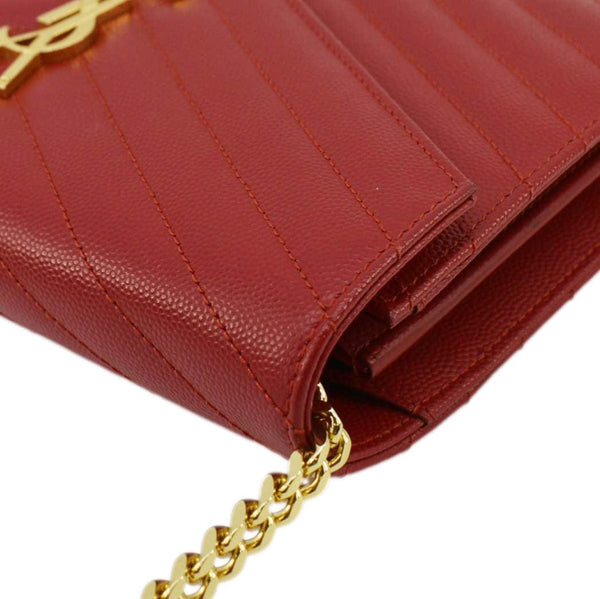 YVES SAINT LAURENT Cassandre Leather Chain Crossbody Bag Red