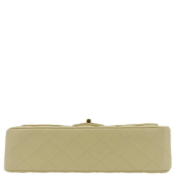 CHANEL Classic Double Flap Quilted Caviar Leather Shoulder Bag Cream