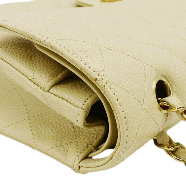 CHANEL Classic Double Flap Quilted Caviar Leather Shoulder Bag Cream