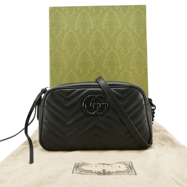 GUCCI GG Marmont Matelasse Chevron Leather Black Crossbody Bag front side