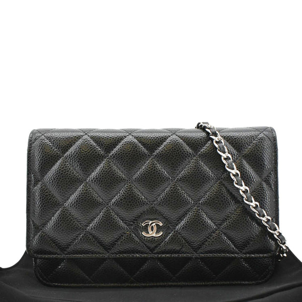 CHANEL WOC Quilted Leather Caviar Crossbody Bag Black front side