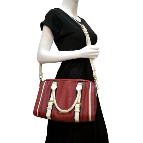 BURBERRY Alchester Bowling Leather Satchel Shoulder Bag Red