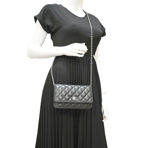 CHANEL WOC Quilted Leather Caviar Crossbody Bag Black dummy look