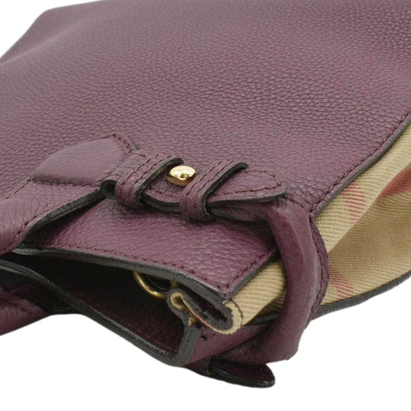 BURBERRY Banner Small House Check Leather Tote Shoulder Bag Maroon