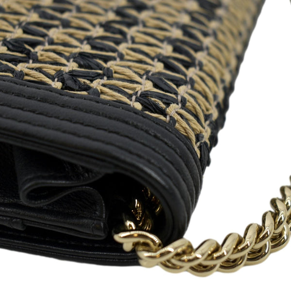 CHANEL Boy Flap Woven Raffia Leather Shoulder Bag Black