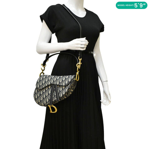 CHRISTIAN DIOR Saddle Oblique Crossbody Bag Navy Blue dummy look