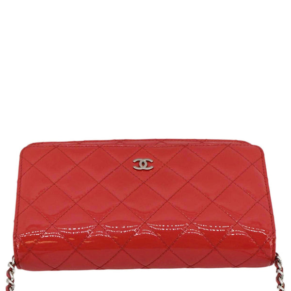 CHANEL WOC Quilted Patent Leather Red Crossbody Bag upper look