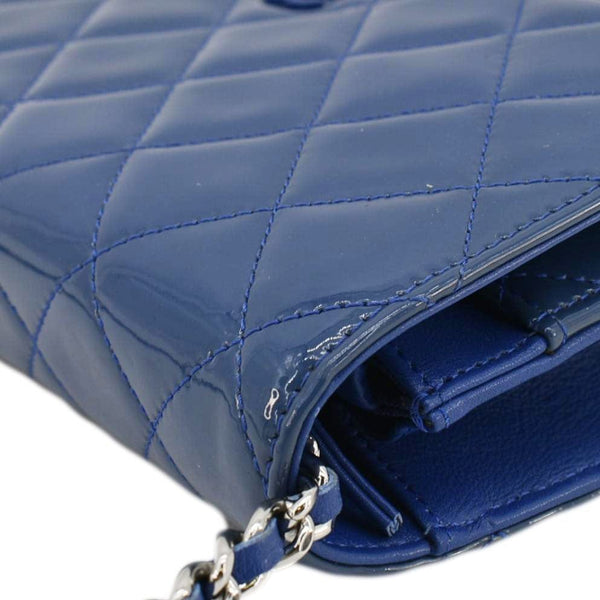 CHANEL WOC Quilted Patent Leather Crossbody Bag Blue