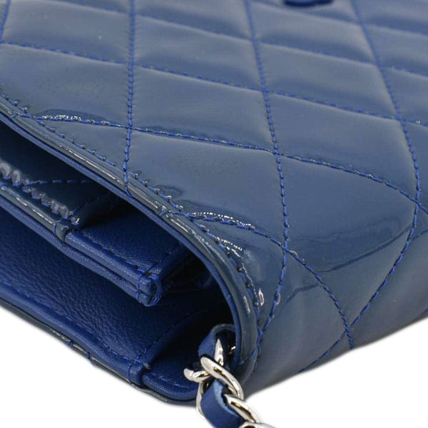 CHANEL WOC Quilted Patent Leather Crossbody Bag Blue