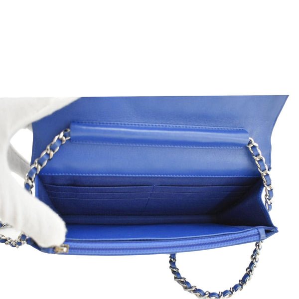 CHANEL WOC Quilted Patent Leather Crossbody Bag Blue