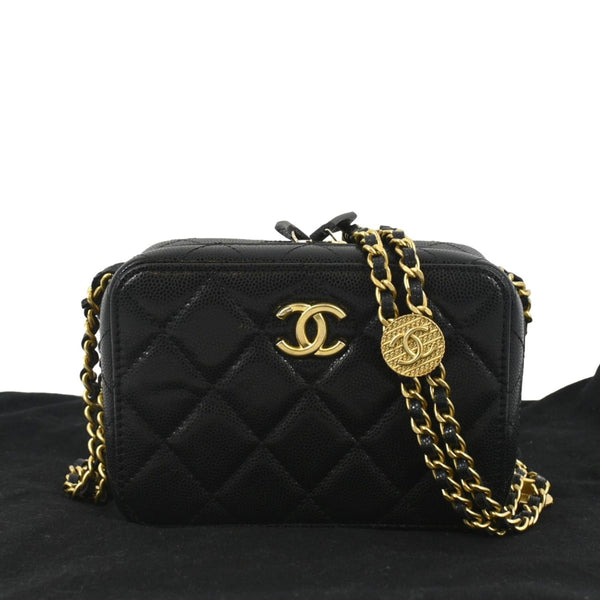 CHANEL Twist Your Buttons Quilted Caviar Leather Crossbody Clutch Bag Black