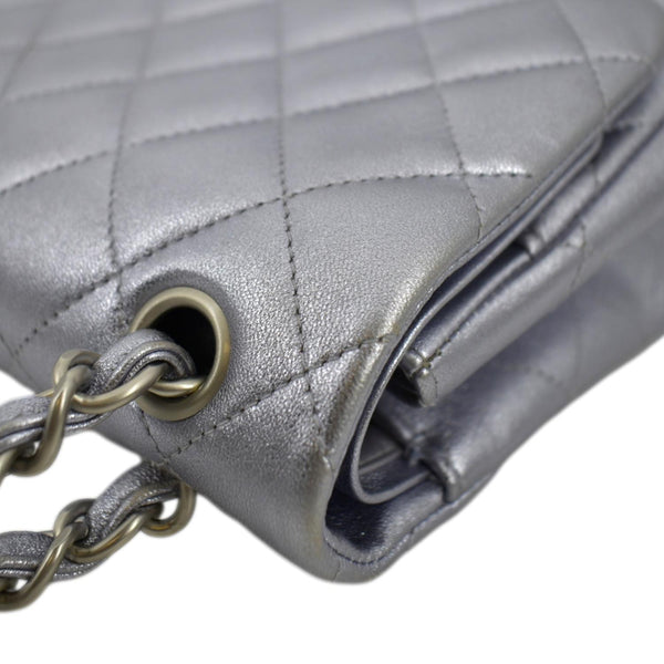 CHANEL Jumbo Flap Quilted Leather Shoulder Bag Silver