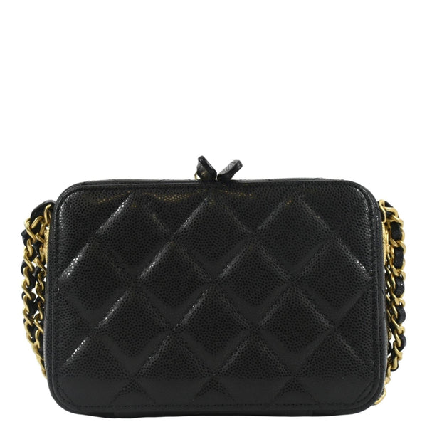 CHANEL Twist Your Buttons Quilted Caviar Leather Crossbody Clutch Bag Black