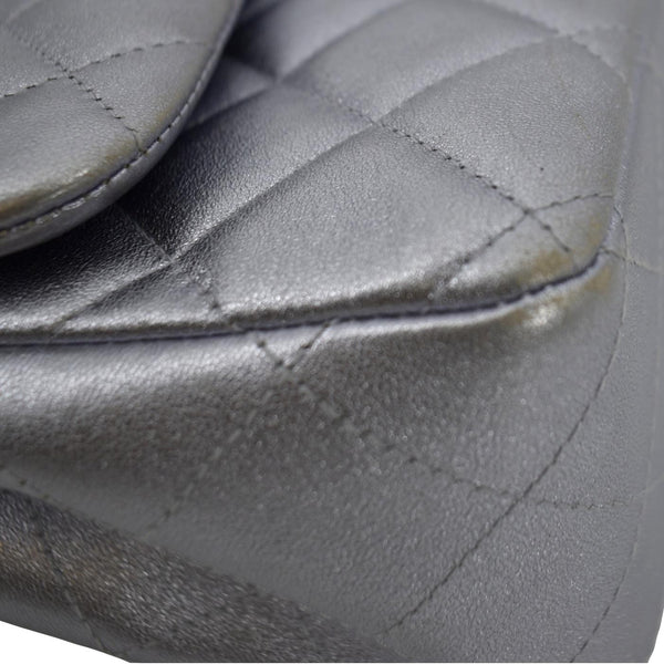 CHANEL Jumbo Flap Quilted Leather Shoulder Bag Silver