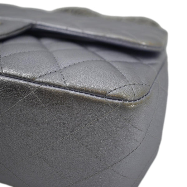 CHANEL Jumbo Flap Quilted Leather Shoulder Bag Silver