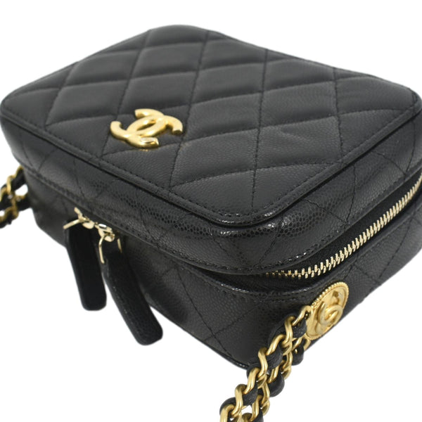 CHANEL Twist Your Buttons Quilted Caviar Leather Crossbody Clutch Bag Black