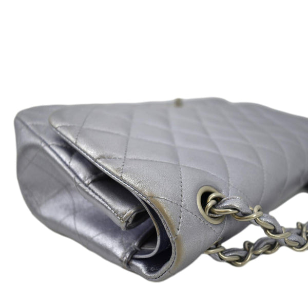 CHANEL Jumbo Flap Quilted Leather Shoulder Bag Silver