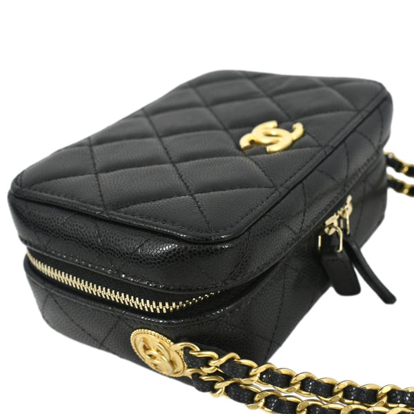 CHANEL Twist Your Buttons Quilted Caviar Leather Crossbody Clutch Bag Black