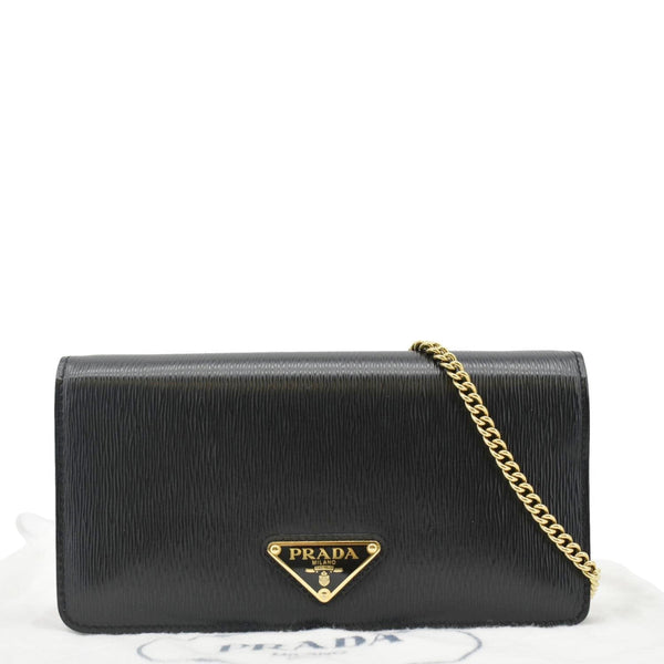 PRADA Wallet on Chain Leather Clutch Crossbody Bag Black back look