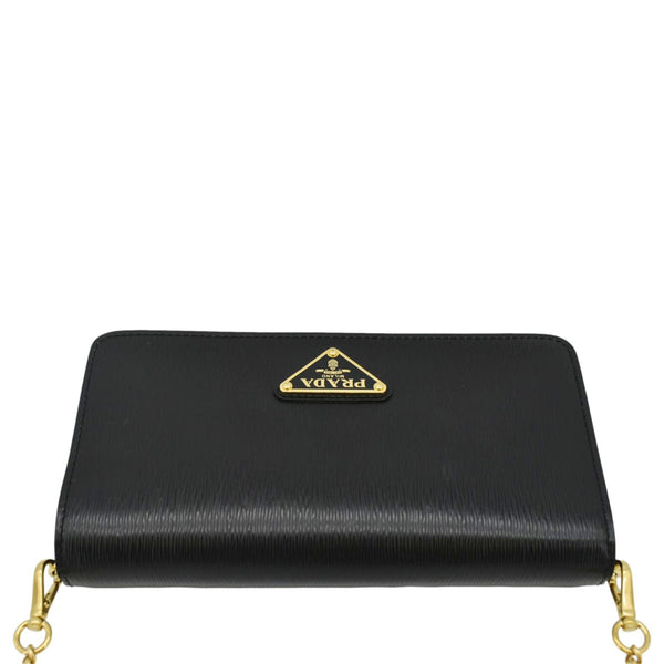PRADA Wallet on Chain Leather Clutch Crossbody Bag Black upper look