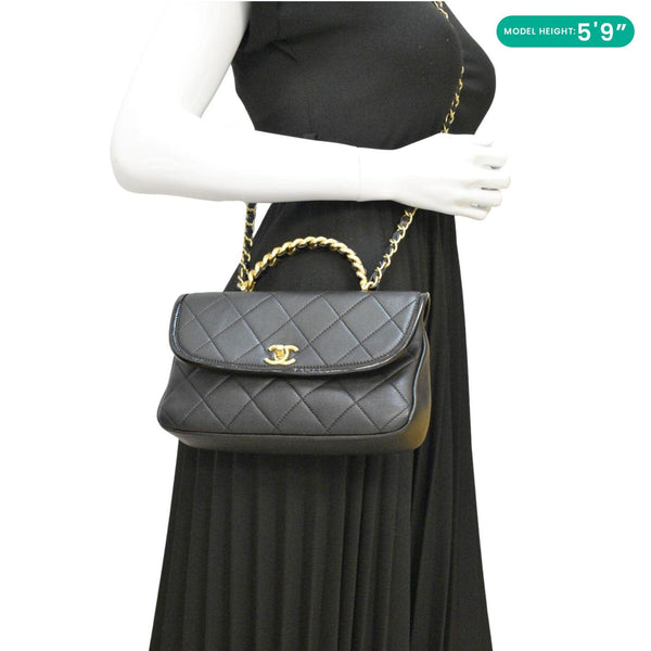 CHANEL La Parisienne Small Quilted Lambskin Leather Shoulder Bag Black