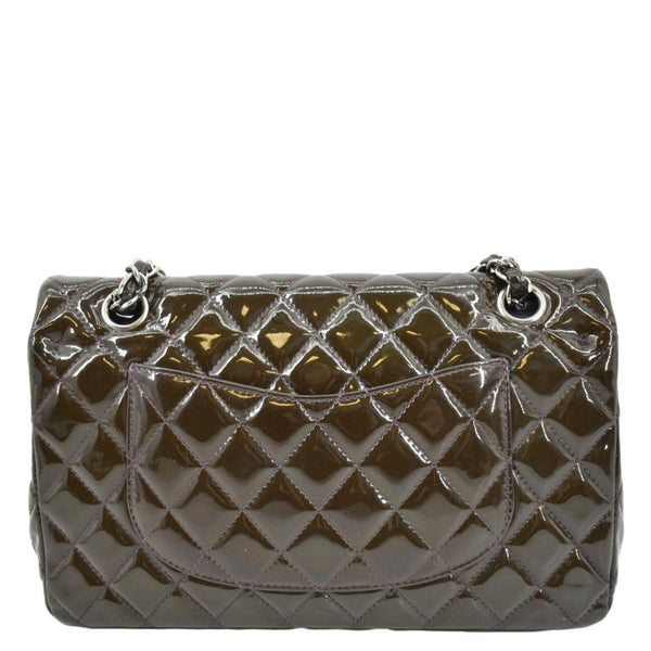 CHANEL Classic Medium Double Flap Patent Leather Shoulder Bag Dark Brown