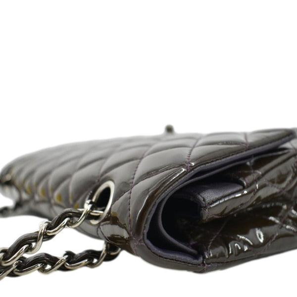 CHANEL Classic Medium Double Flap Patent Leather Shoulder Bag Dark Brown
