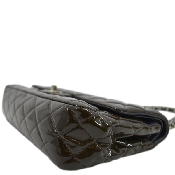 CHANEL Classic Medium Double Flap Patent Leather Shoulder Bag Dark Brown