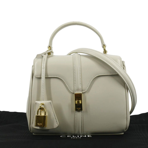 CELINE Laminated Small 16 Leather Shoulder Bag Limestone