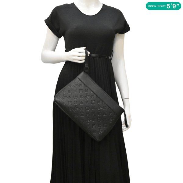 LOUIS VUITTON Pochette Voyage Monogram Shadow Leather Pouch Black