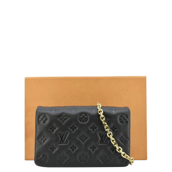 LOUIS VUITTON Coussin Monogram Embossed Pochette Crossbody Bag Black