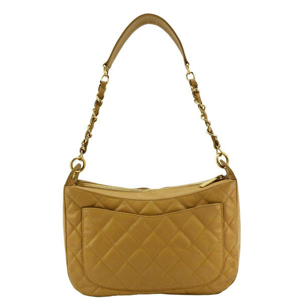 CHANEL Vintage Half Moon Leather Hobo Chain Bag Dark Beige