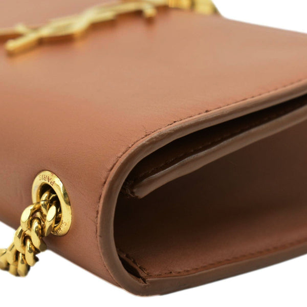 YVES SAINT LAURENT Chain Clutch Crossbody Bag Tan upper right corner look
