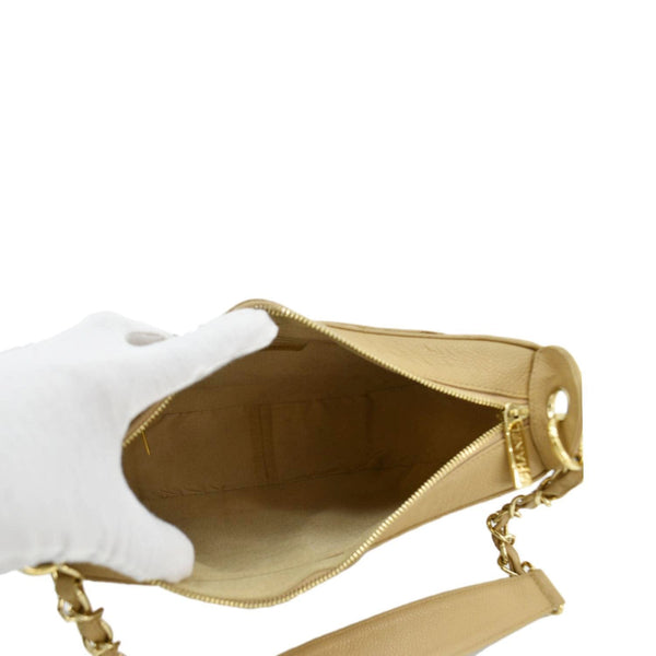 CHANEL Vintage Half Moon Quilted Caviar Leather Hobo Bag Dark Beige