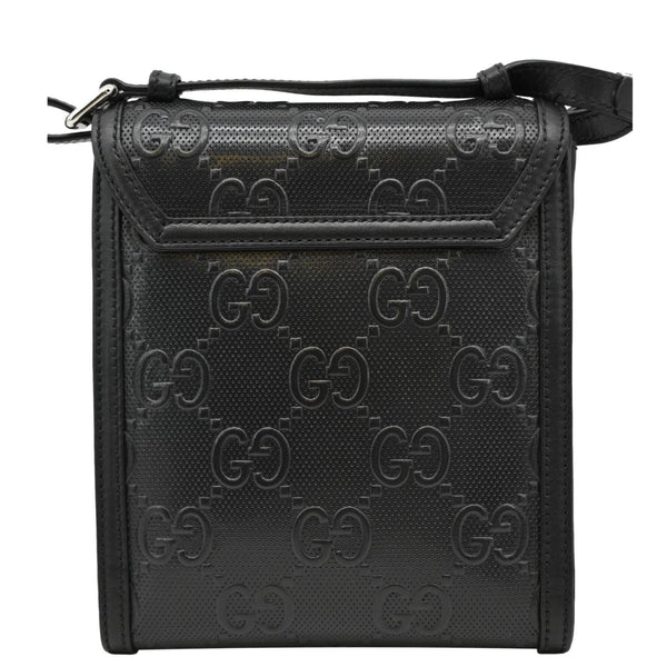 GUCCI GG Embossed Leather Bag Black front side