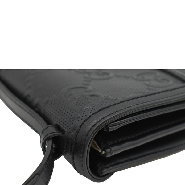 GUCCI GG Embossed Leather Messenger Bag Black 625782