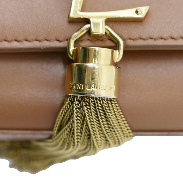 YVES SAINT LAURENT Kate Leather Chain Clutch Crossbody Bag Tan