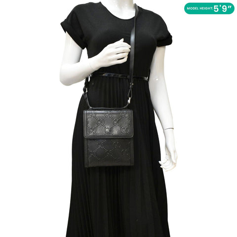 GUCCI GG Embossed Leather Bag Black dummy look