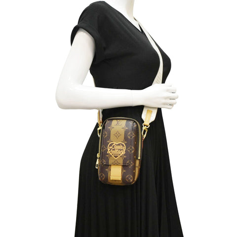 LOUIS VUITTON x Nigo Double Flap Reverse Monogram Canvas Phone Pouch Brown