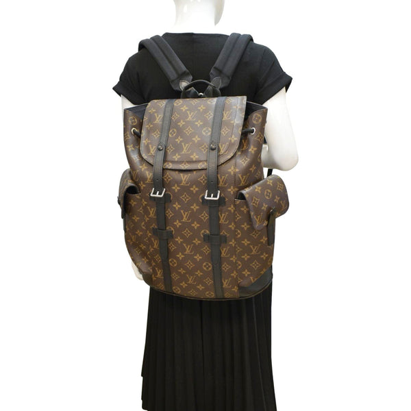 LOUIS VUITTON Christopher Monogram Macassar Canvas Backpack Bag Brown