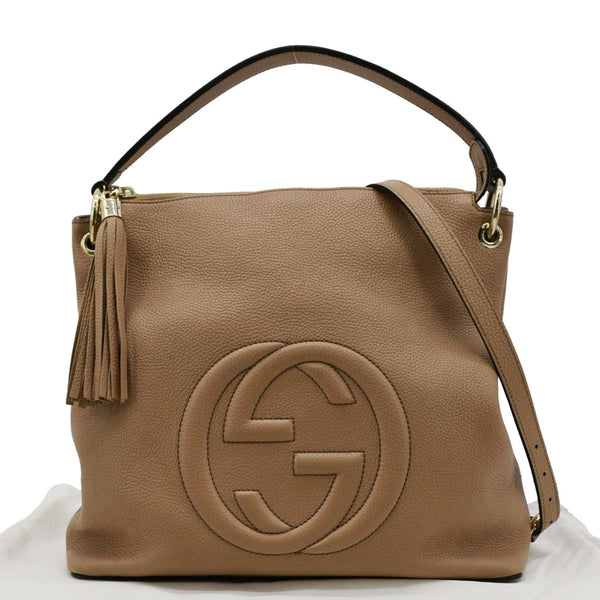 GUCCI Soho Large Pebbled Leather Hobo Shoulder Bag Tan 536194
