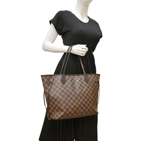 LOUIS VUITTON Neverfull MM Damier Ebene Tote Bag Brown