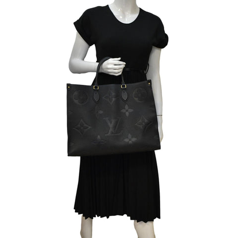 LOUIS VUITTON Onthego GM Monogram Empreinte Leather Tote Bag Black