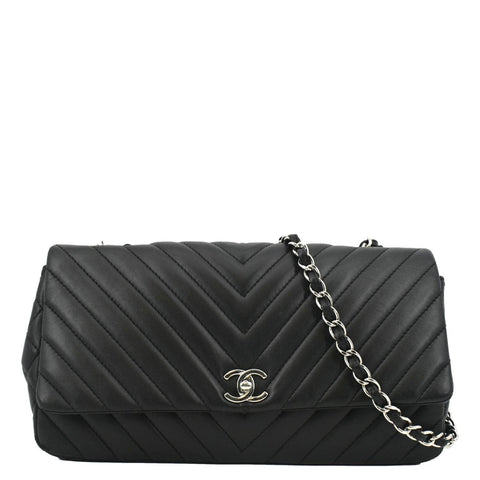 CHANEL Surpique Jumbo Chevron Lambskin Leather Flap Crossbody Bag Black