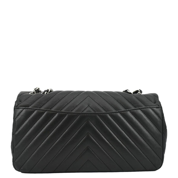 CHANEL Surpique Jumbo Chevron Lambskin Leather Flap Crossbody Bag Black