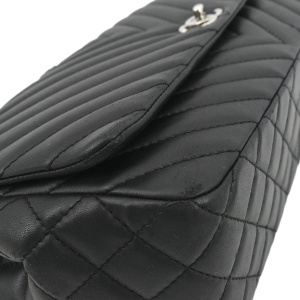 CHANEL Surpique Jumbo Chevron Lambskin Leather Flap Crossbody Bag Black